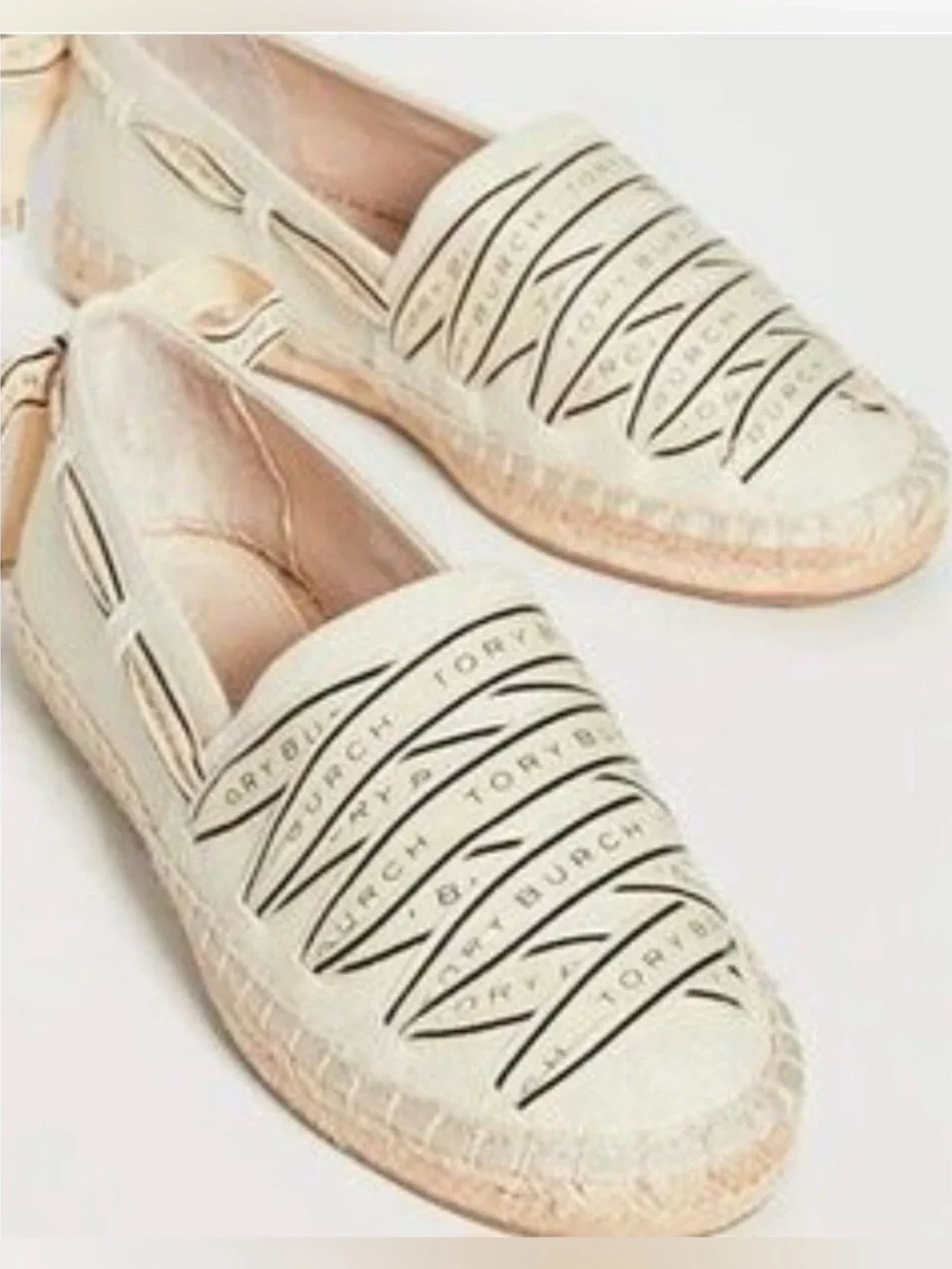 Tory Burch Cream Logo Ribbon Espadrille Flats